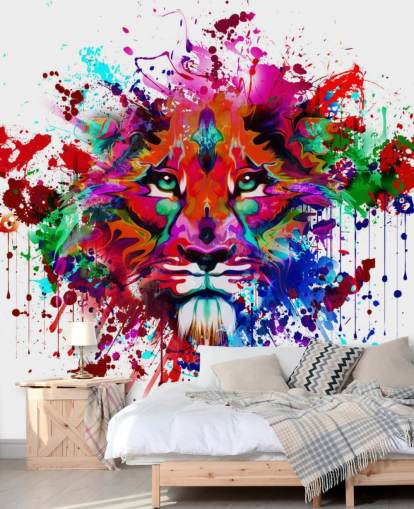 colorido mural de papel pintado de graffiti personalizable llamado Lion Graffiti para dormitorios y oficinas en casa