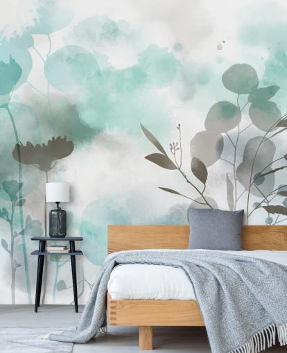 mural de papel de parede floral em aquarela azul chamado Cool Ether de Katy Clemmans para salas de estar e quartos mural de papel de parede floral em aquarela azul chamado Cool Ether de Katy Clemmans para salas de estar e quartos