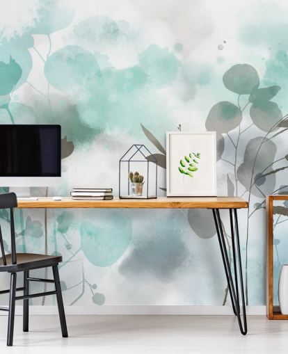 blauwe aquarel bloemenmuurschildering genaamd Cool Ether van Katy Clemmans voor woon- en slaapkamers