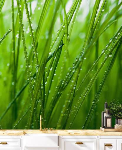 Dew Covered Closeup of Grass Mural
