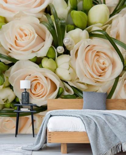 White Rose Wedding Bouquet Close Up Wall Mural White Rose Wedding Bouquet Close Up Wall Mural