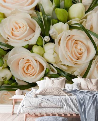 Papier Peint Fresque Bouquet de Mariage Rose Blanche