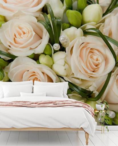 Papier Peint Fresque Bouquet de Mariage Rose Blanche