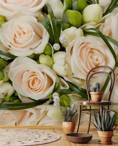 Weiße Rose Hochzeitsstrauß Nahaufnahme Wandgemälde Weiße Rose Hochzeitsstrauß Nahaufnahme Wandgemälde