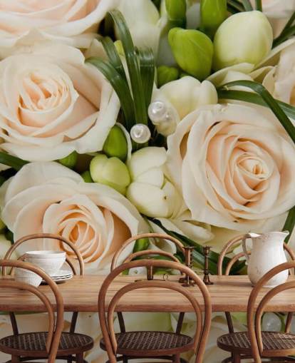 Papier Peint Fresque Bouquet de Mariage Rose Blanche