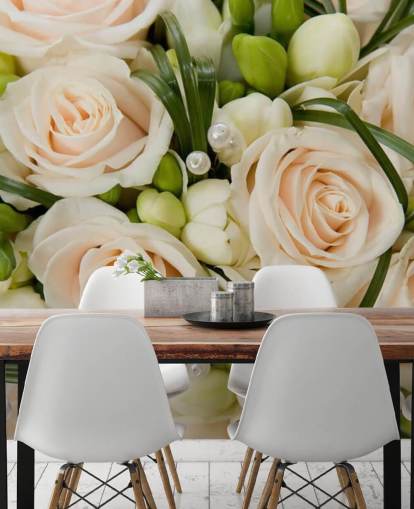 Papier Peint Fresque Bouquet de Mariage Rose Blanche