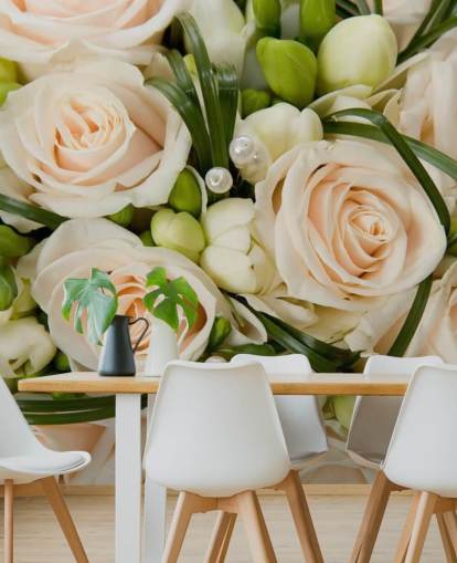 Papier Peint Fresque Bouquet de Mariage Rose Blanche