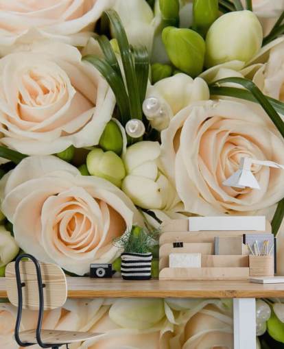 White Rose Wedding Bouquet Close Up Wall Mural