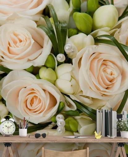 Papier Peint Fresque Bouquet de Mariage Rose Blanche