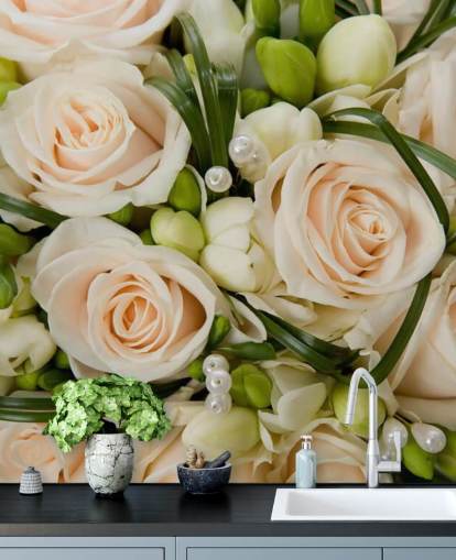 Weiße Rose Hochzeitsstrauß Nahaufnahme Wandgemälde