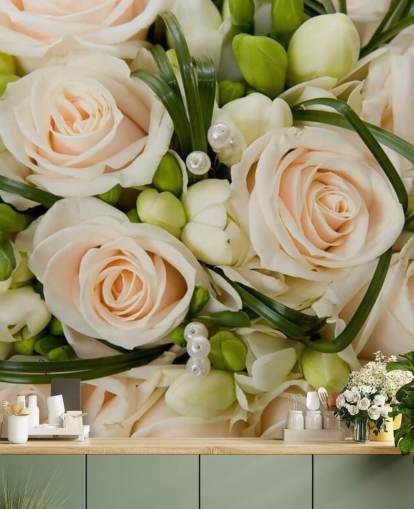 White Rose Wedding Bouquet Close Up Wall Mural