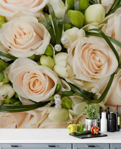 Weiße Rose Hochzeitsstrauß Nahaufnahme Wandgemälde