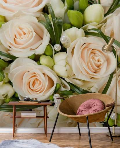 Papier Peint Fresque Bouquet de Mariage Rose Blanche