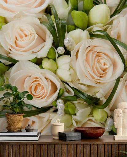 Papier Peint Fresque Bouquet de Mariage Rose Blanche