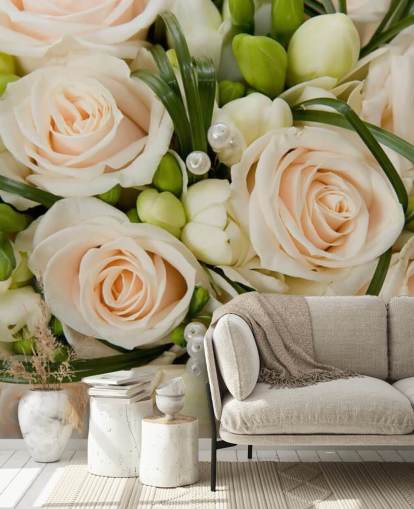 Weiße Rose Hochzeitsstrauß Nahaufnahme Wandgemälde