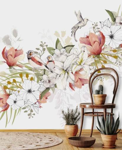 Finch Love Bird Muurschildering van Kelly Kratzing Finch Love Bird Muurschildering van Kelly Kratzing