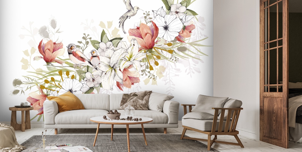 Finch Love Bird Mural by Kelly Kratzing | Wallsauce UK