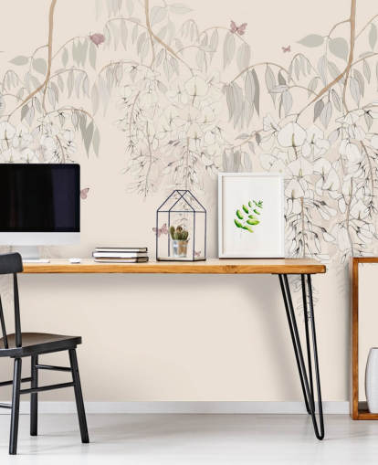 beige blomstertapet vægmaleri kaldet Wisteria Lane af Kelly Kratzing til piger soveværelser og legerum beige blomstertapet vægmaleri kaldet Wisteria Lane af Kelly Kratzing til piger soveværelser og legerum