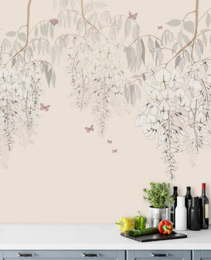 beige floral wallpaper mural called Wisteria Lane by Kelly Kratzing for girls bedrooms and playrooms beige floral wallpaper mural called Wisteria Lane by Kelly Kratzing for girls bedrooms and playrooms
