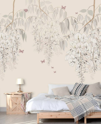 beige blomstertapet veggmaleri kalt Wisteria Lane av Kelly Kratzing for jentesoverom og lekerom beige blomstertapet veggmaleri kalt Wisteria Lane av Kelly Kratzing for jentesoverom og lekerom