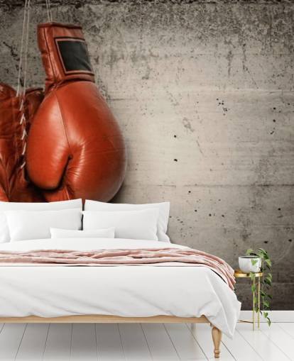 mural de papel pintado de boxeo rojo y gris llamado Boxing Gloves para dormitorios de adolescentes y gimnasios