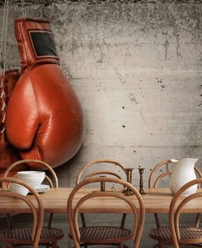 mural de papel de parede de boxe vermelho e cinza chamado Boxing Gloves para quartos e academias de adolescentes