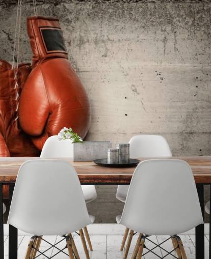red and gray boxing wallpaper mural called Boxing Gloves for teen bedrooms and gyms