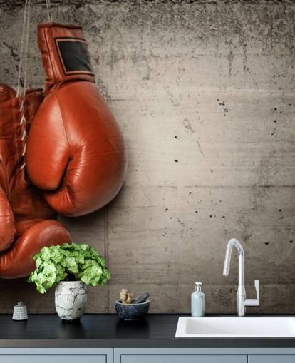 mural de papel pintado de boxeo rojo y gris llamado Boxing Gloves para dormitorios de adolescentes y gimnasios mural de papel pintado de boxeo rojo y gris llamado Boxing Gloves para dormitorios de adolescentes y gimnasios