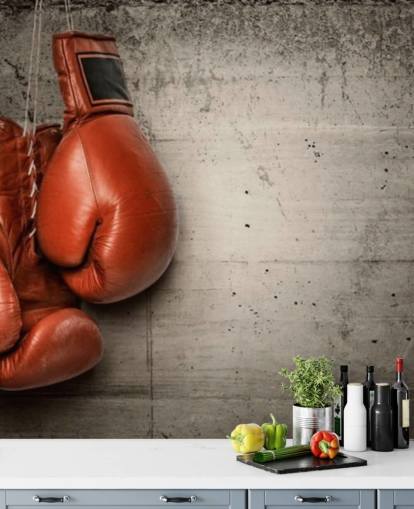 red and grey boxing wallpaper mural called Boxing Gloves for teen bedrooms and gyms