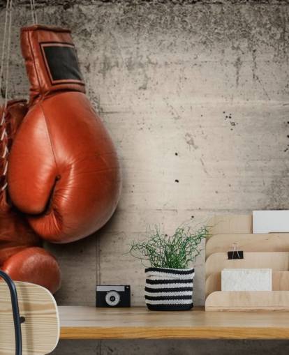 rødt og grått boksetapetveggmaleri kalt Boxing Gloves for tenåringssoverom og treningssentre