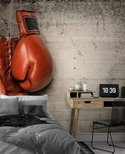 mural de papel de parede de boxe vermelho e cinza chamado Boxing Gloves para quartos e academias de adolescentes