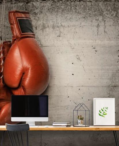 carta da parati murale rossa e grigia chiamata Boxing Gloves per camere da letto e palestre per adolescenti
