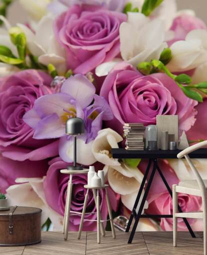Purple Rose Bouquet Wall Mural