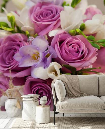 Purple Rose Bouquet Wall Mural