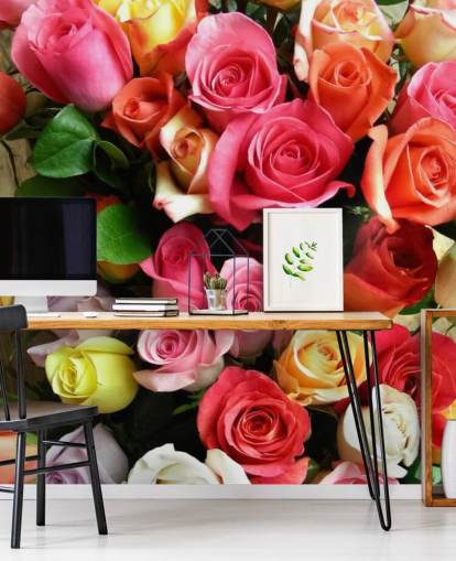 Mural de parede de rosas coloridas