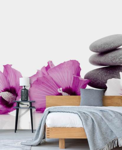 Purple Flowers and Pebble Wallpaper