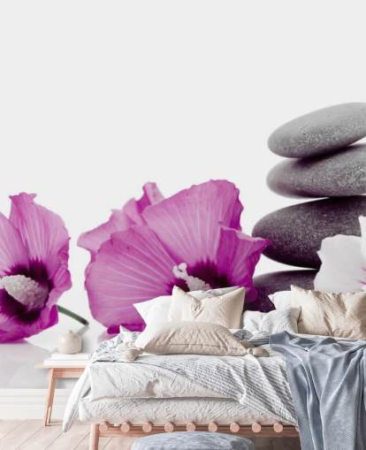 Papier Peint Fleurs Violettes et Galets