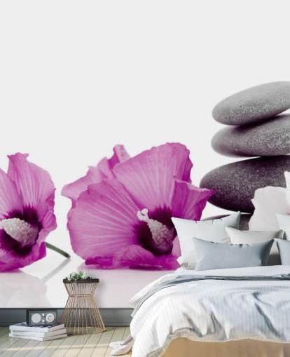 Purple Flowers and Pebble Wallpaper