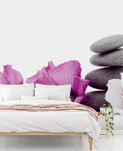 Papel pintado Flores y guijarros morados Papel pintado Flores y guijarros morados