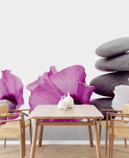 Papel pintado Flores y guijarros morados