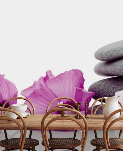 Papier Peint Fleurs Violettes et Galets