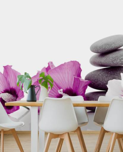 Papier Peint Fleurs Violettes et Galets