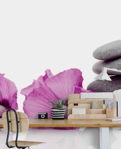 Papier Peint Fleurs Violettes et Galets Papier Peint Fleurs Violettes et Galets