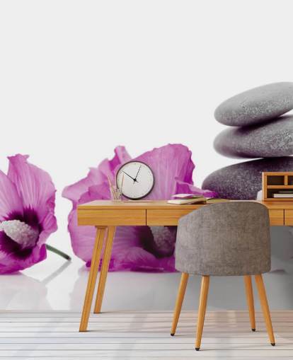 Papier Peint Fleurs Violettes et Galets Papier Peint Fleurs Violettes et Galets
