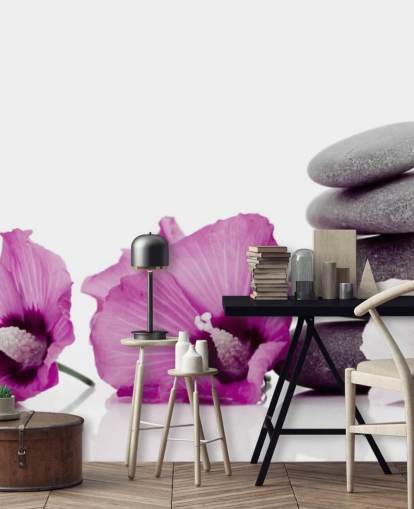 Lila Blumen und Kiesel bemalte Tapete Lila Blumen und Kiesel bemalte Tapete