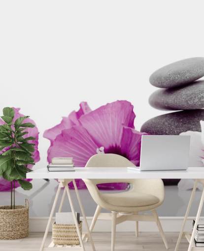 Lilla blomster og Pebble Baggrund