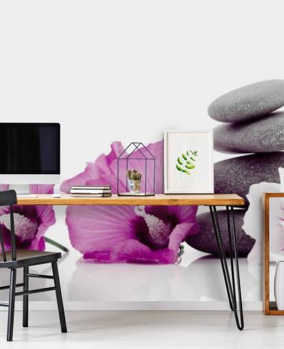 Papier Peint Fleurs Violettes et Galets