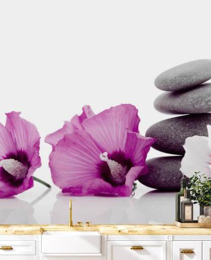 Purple Flowers and Pebble Wallpaper
