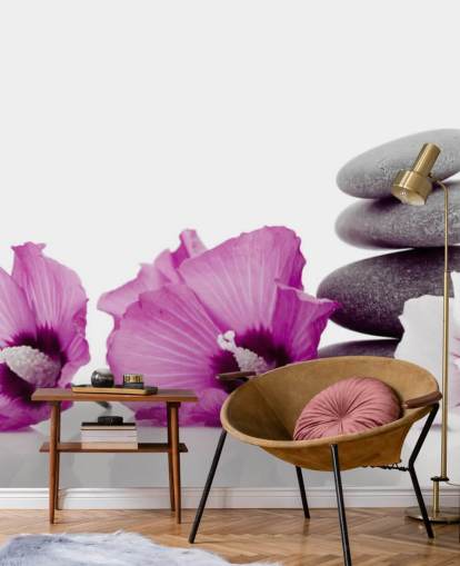 Lilla blomster og Pebble Baggrund