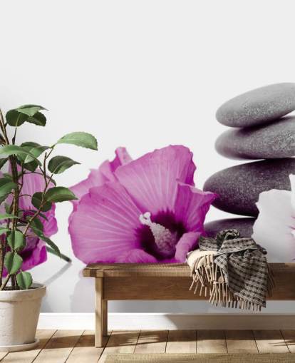 Purple Flowers and Pebble Wallpaper